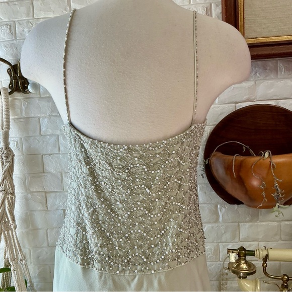 Vintage Dazzelle Inc 100% Silk Ornately Pearl Beaded Layered Chiffon Midi Dress - Picture 13 of 17